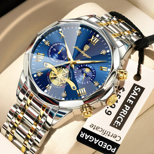 POEDAGAR Luxury Men’s Chronograph Watch Waterproof Stainless Steel Quartz