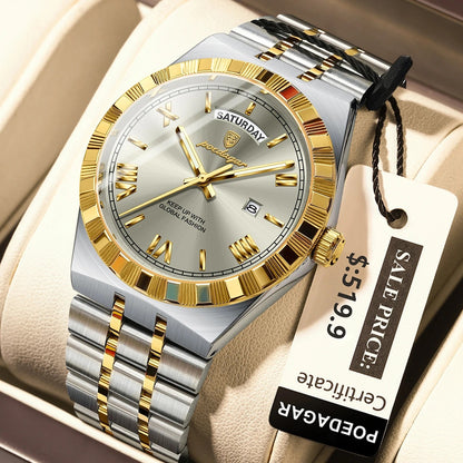 POEDAGAR Men’s Luxury Quartz Watch Stainless Steel Date Week Luminous Watch