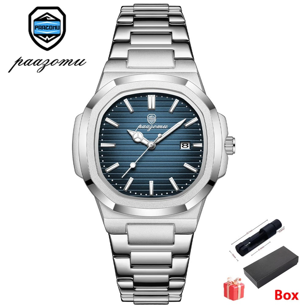 Men’s Waterproof Stainless Steel Quartz Watch Luminous Date Week Display