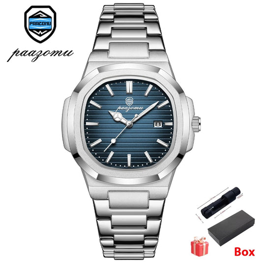 Men’s Waterproof Stainless Steel Quartz Watch Luminous Date Week Display