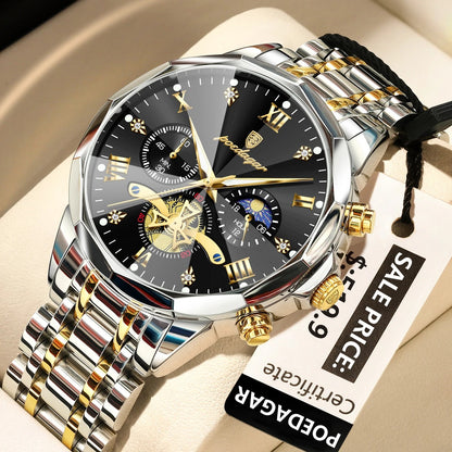 POEDAGAR Luxury Men’s Chronograph Watch Waterproof Stainless Steel Quartz