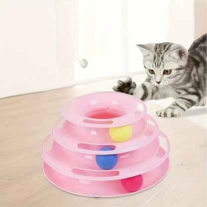 3 Layer Interactive Cat Toy Tower with Rolling Balls Puzzle Game for Cats