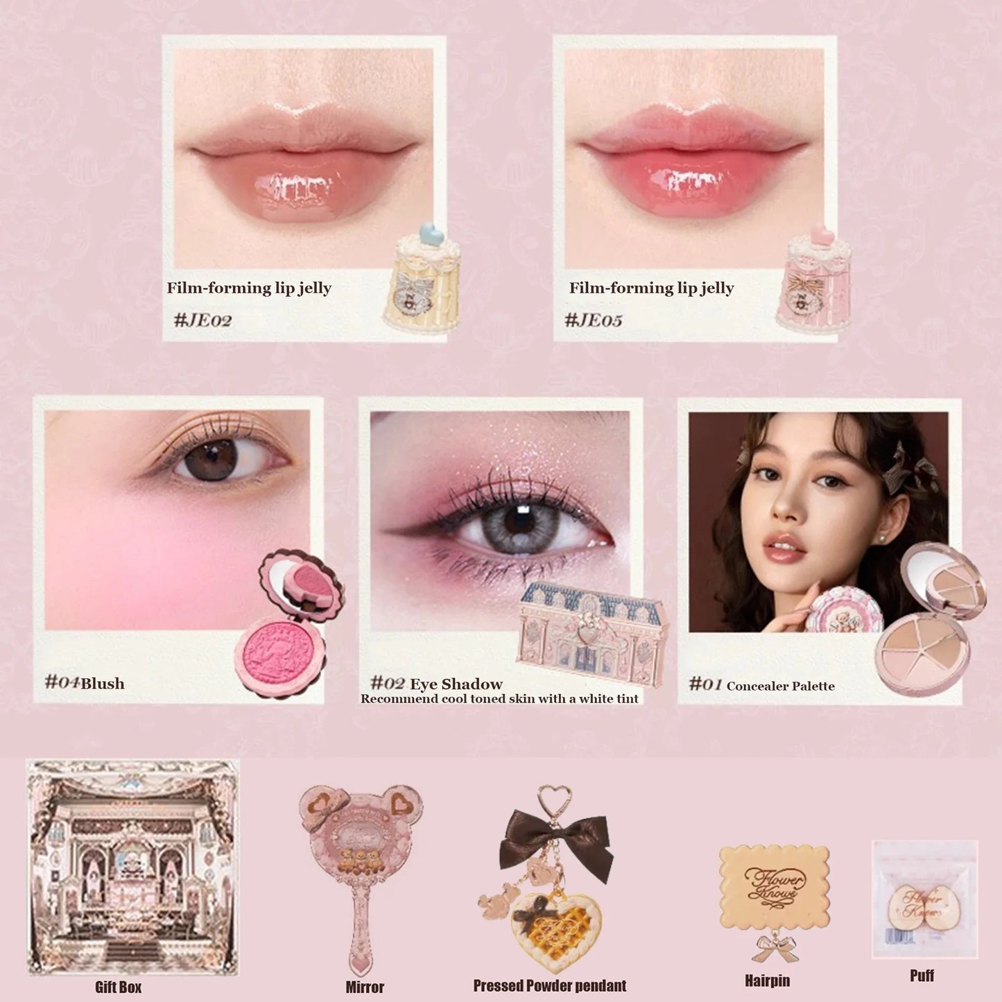 Flower Knows Sweetie Bear Makeup Box Set 10PCS Eyeshadow Blush Lip Kit