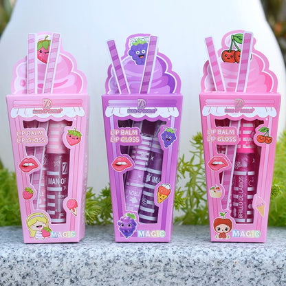 Cute Ice Cream Lip Gloss Set Waterproof Long Lasting Moisturizing Balm