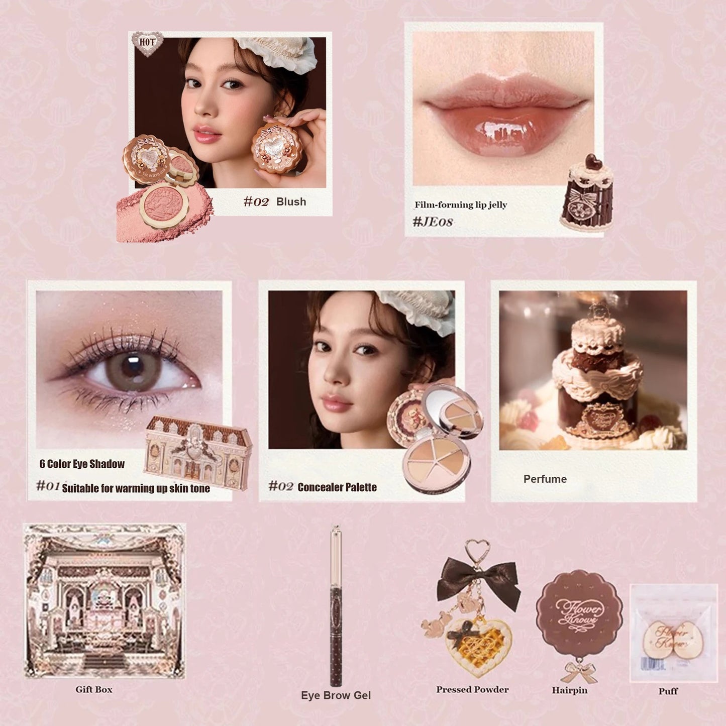 Flower Knows Sweetie Bear Makeup Box Set 10PCS Eyeshadow Blush Lip Kit
